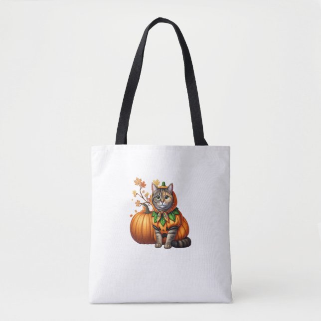 Tote Bag Babushka Halloween Chat Citrouille (Devant)