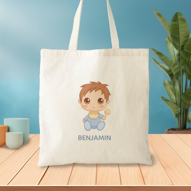 Tote Bag Baby Boy Blue Jumpsuit Nom personnalisé (Créateur téléchargé)