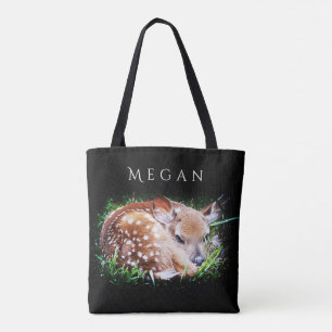 Tote Bag Baby Deer Personnalisé Nom Personnalisé Noir