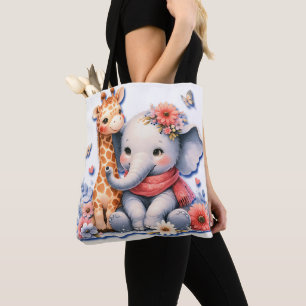 Tote Bag Baby Elephant et bébé Giraffe Besties Diaper