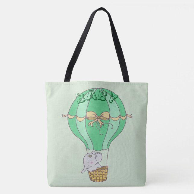 Tote Bag Baby Elephant Flying in Balloon Gender Neutral  (Devant)