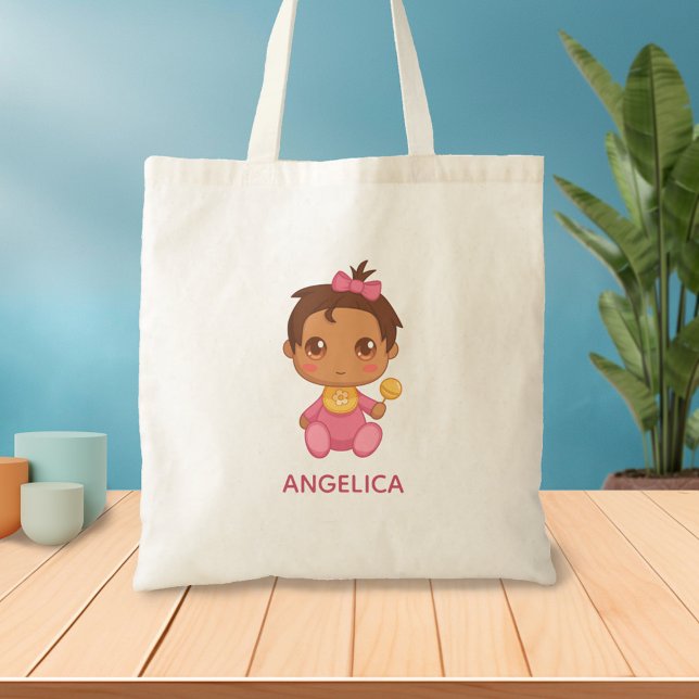 Tote Bag Baby Girl Pink Jumpsuit Nom personnalisé (Créateur téléchargé)