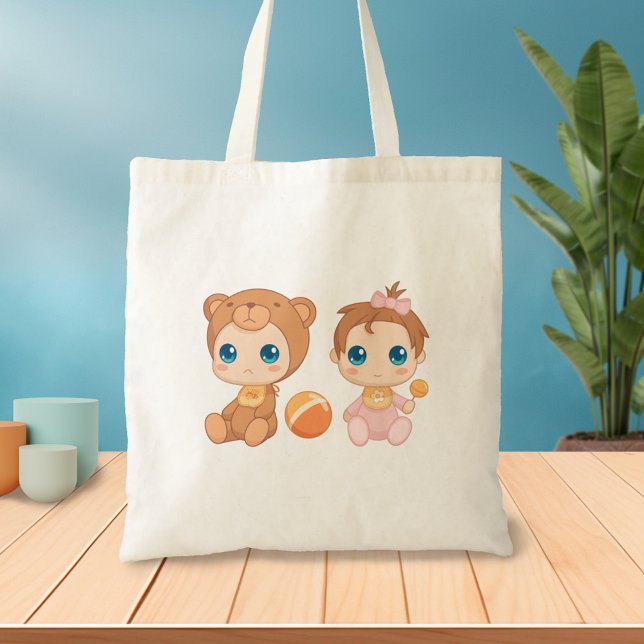 Tote Bag Baby Girl Twins Bear Jumpsuit (Créateur téléchargé)