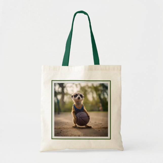 Tote Bag Baby Meerkat Joueur de basket-ball, (Devant)