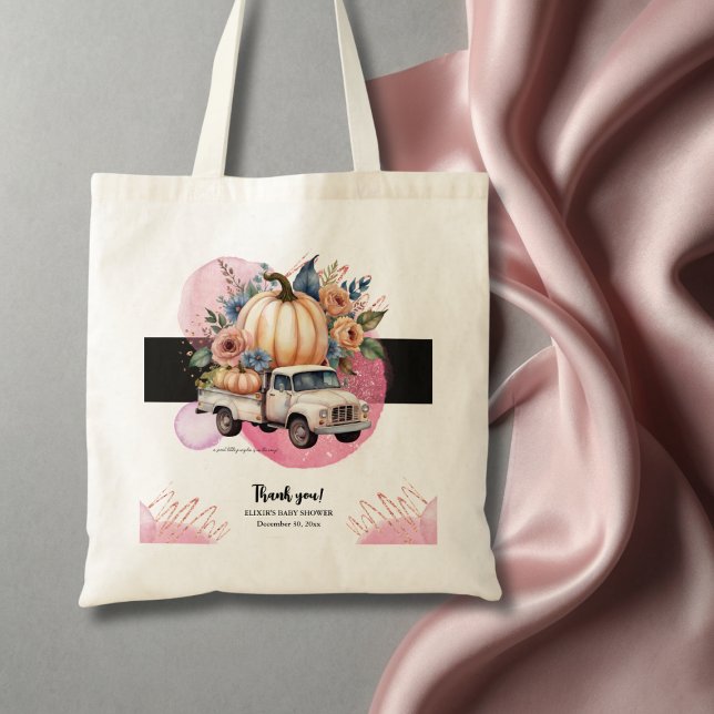 Tote Bag Baby shower de camion citrouille noir rose Floral (Créateur téléchargé)