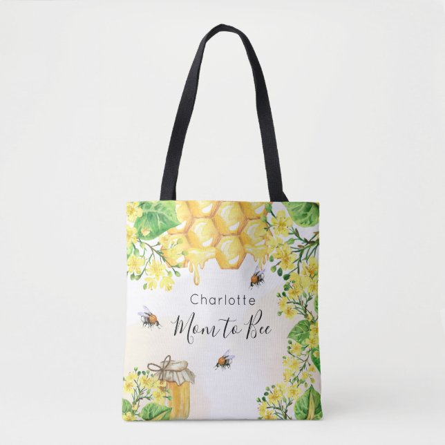 Tote Bag Baby shower de fleurs jaunes d'abeille (Devant)