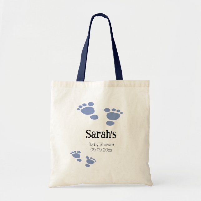 Tote Bag Baby shower d'empreinte bleu simple (Devant)