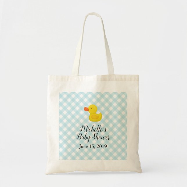 Tote Bag Baby shower en caoutchouc En vichy bleu (Devant)
