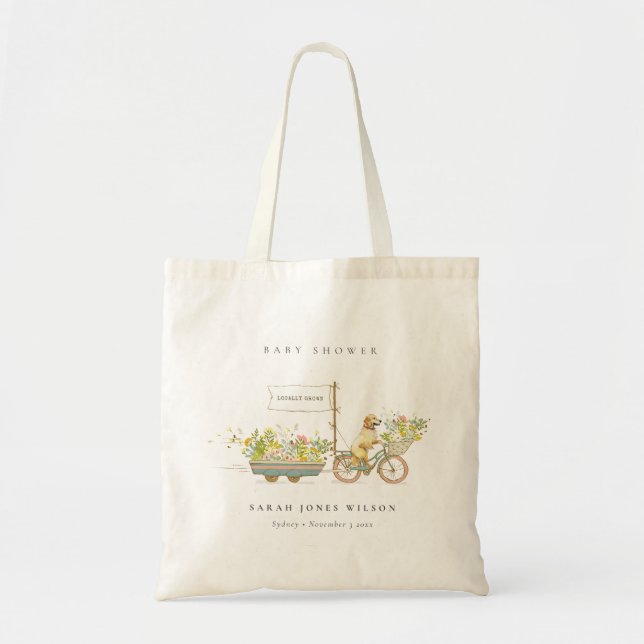 Tote Bag Baby shower Floral Golden Retriever cultivé locale (Devant)