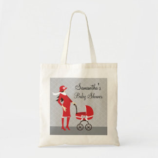 Tote Bag Baby shower gris et rouge d'hiver élégant