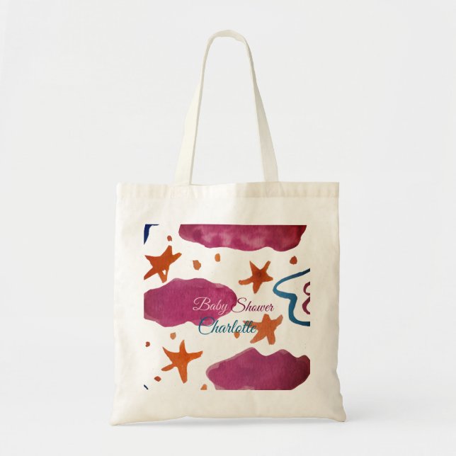 Tote Bag Baby shower nuages rose bleu ajouter nom aquarelle (Devant)