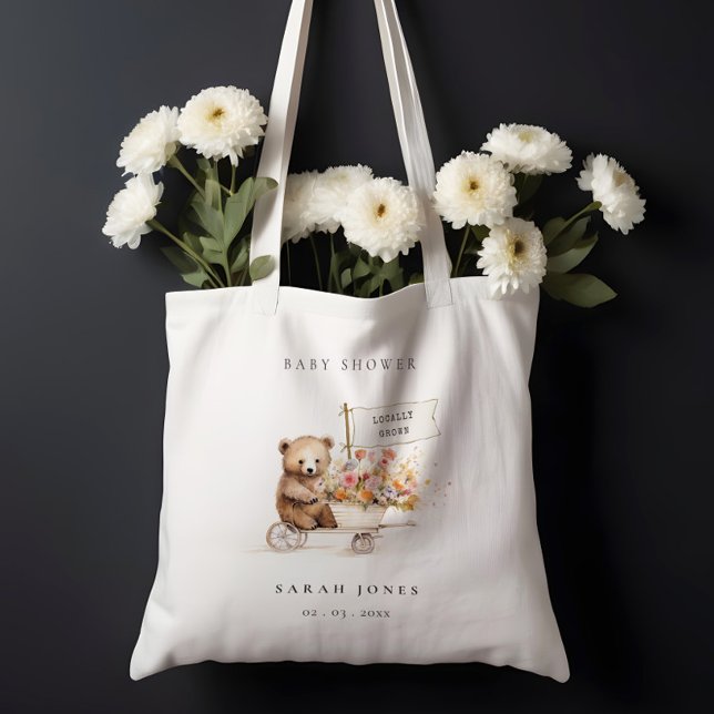 Tote Bag Baby shower Panier Floral Teddy Cute Localement Cu (Créateur téléchargé)