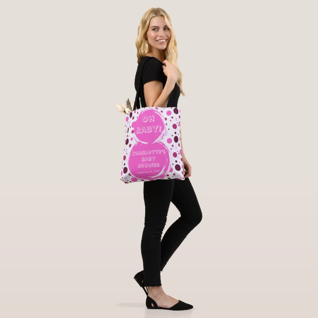 Tote Bag Baby shower pois rose (Sur le modèle)