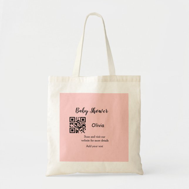 Tote Bag Baby shower rose simple q r code ajouter le texte  (Devant)