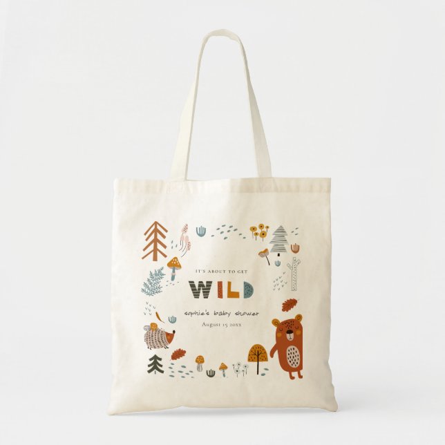 Tote Bag Baby shower Scandi Wild Tropical Woodland Animaux (Devant)