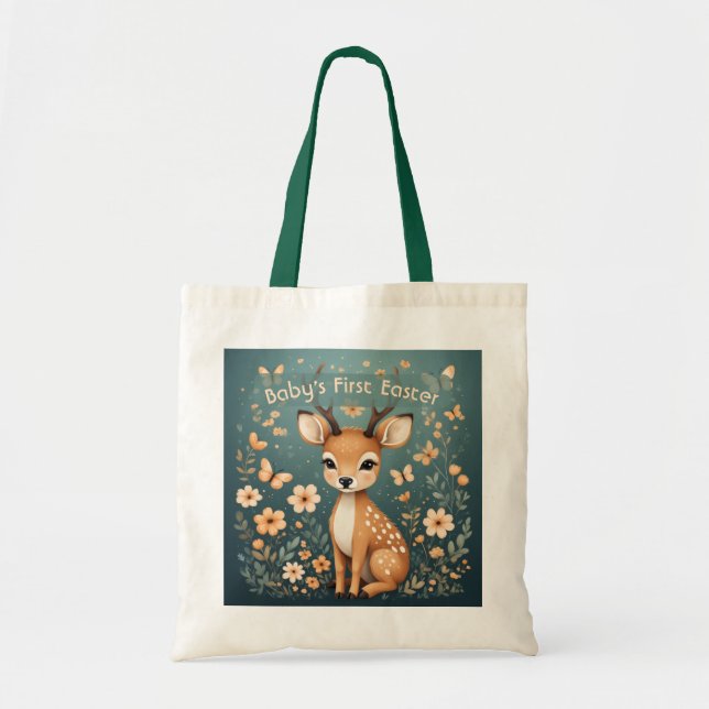 Tote Bag Babys First Easter Woodland Animals Baby Fawn Boho (Devant)
