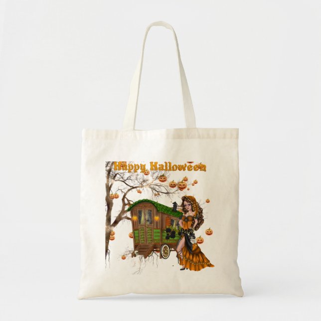 Tote Bag Bac à bonbons d'Halloween ou à traiter avec gitan (Devant)