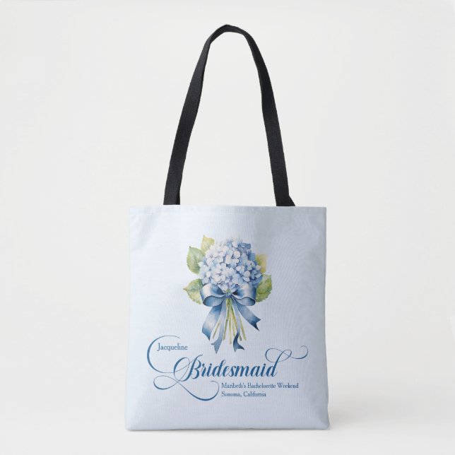 Tote Bag Bachelorette de la servante d'honneur Blue Hydrang (Devant)