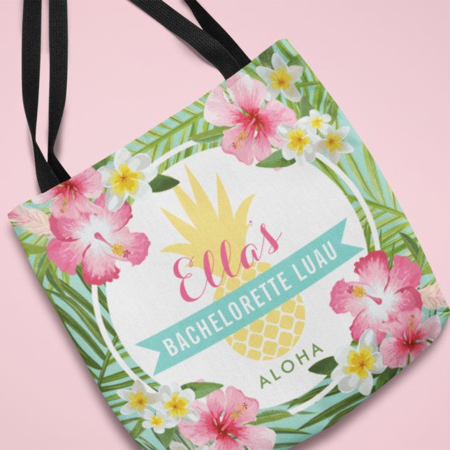Tote Bag Bachelorette tropicale Luau Fleurs d'ananas (Créateur téléchargé)