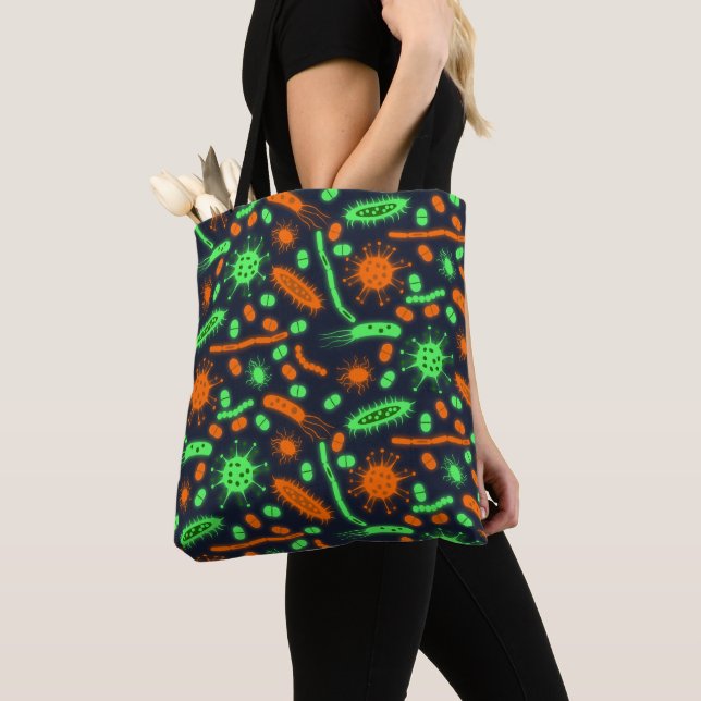 Tote Bag Bactérie lumineuse Micro-organisme orange vert tox (De près)