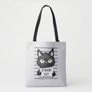 Tote Bag Bad Cattitude - Mugshot de chat noir