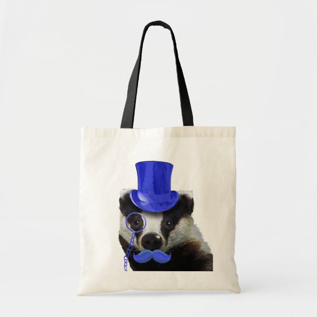 Tote Bag Badger avec chapeau bleu et moustache (Devant)