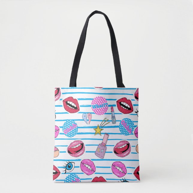 Tote Bag Badges de patchs de dessin animé : pop art. (Devant)