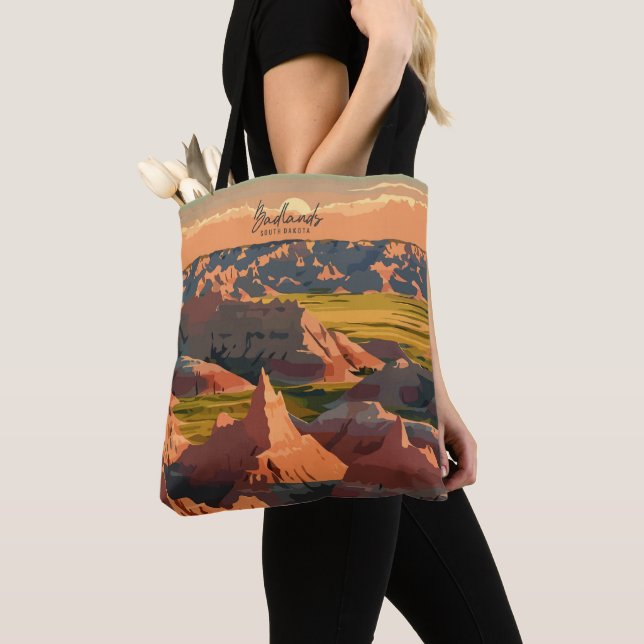 Tote Bag Badlands South Dakota Vintage Art Travel (De près)