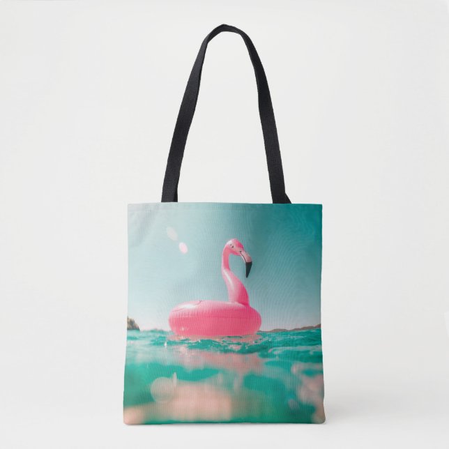 Tote Bag Bague de baignade rose flamingo sur le plan d'eau  (Devant)