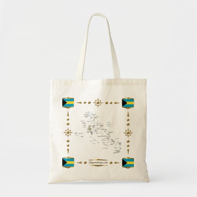 Tote Bag Bahamas Map + Flags Bag (Devant)