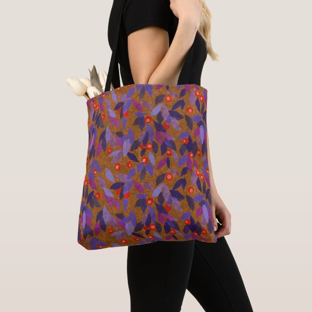 Tote Bag Baies d'Orange Feuilles mauve Simple motif floral (De près)