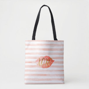 Tote Bag Baiser d'aquarelle Blush Pink Gold XOXO