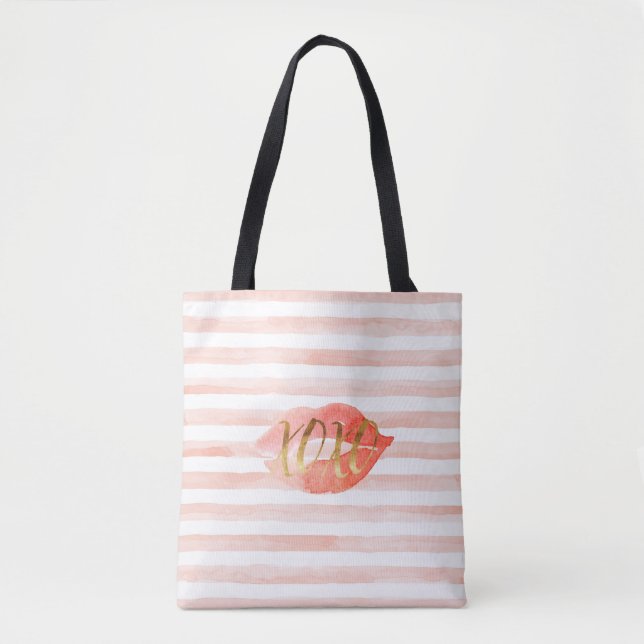 Tote Bag Baiser d'aquarelle Blush Pink Gold XOXO (Devant)