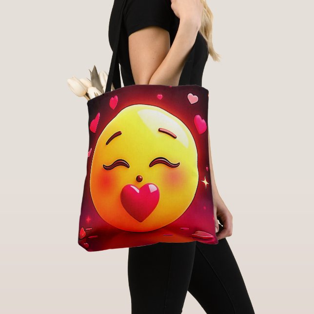 Tote Bag Baiser Emoji Coeurs soufflants (De près)
