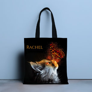 Tote Bag Baisers papillon de chat Nom personnalisé