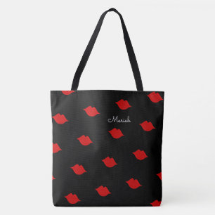 Tote Bag baisers rouges avec ton nom en noir
