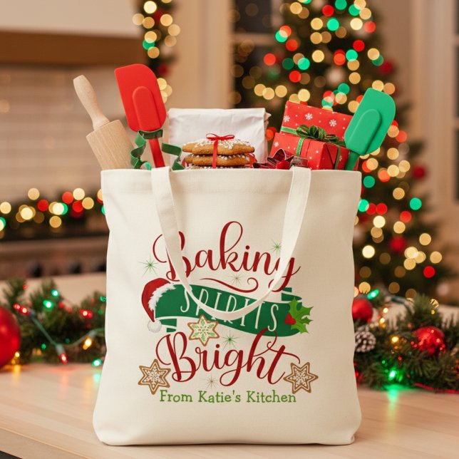 Tote Bag Baking Spirits brillant Festif vacances sur mesure (Baking Spirits Bright Festive Custom Holiday Tote Bag. Just add your name or special text.)