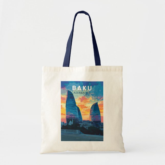 Tote Bag Bakou Azerbaïdjan Travel Art Vintage (Devant)