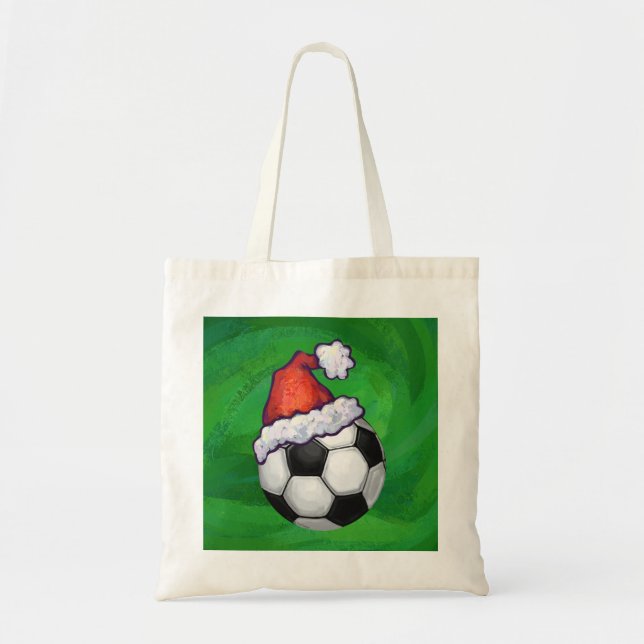 Tote Bag Bal de football Santa Chapeau sur Vert (Devant)