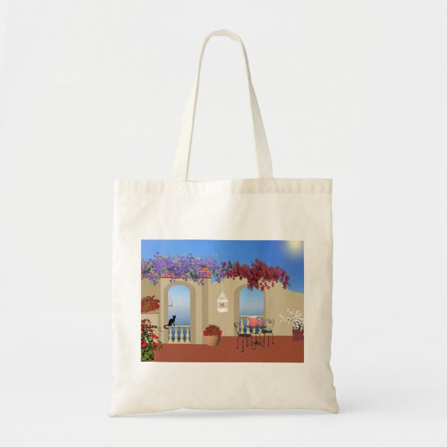 Tote Bag Balcon À L'Extérieur Fleurs Table Tranquillité Bor (Devant)