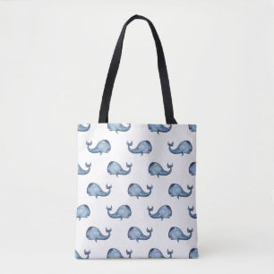 Tote Bag Baleine bleu aquarelle. Animal marin. Marine nauti