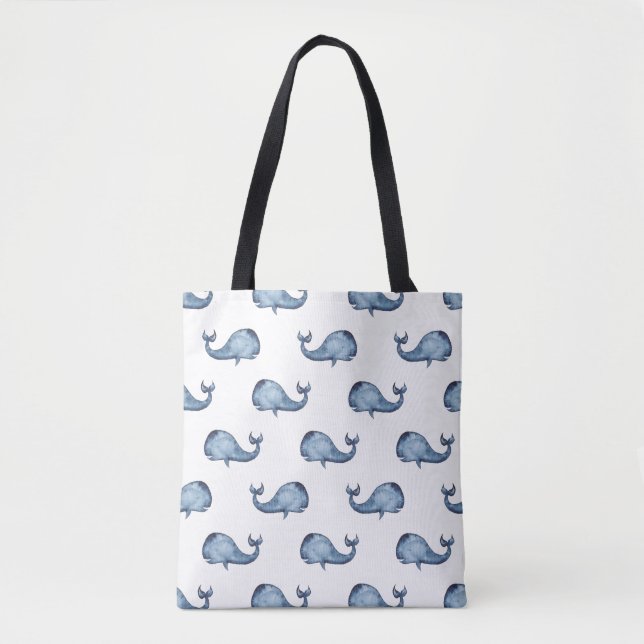 Tote Bag Baleine bleu aquarelle. Animal marin. Marine nauti (Devant)