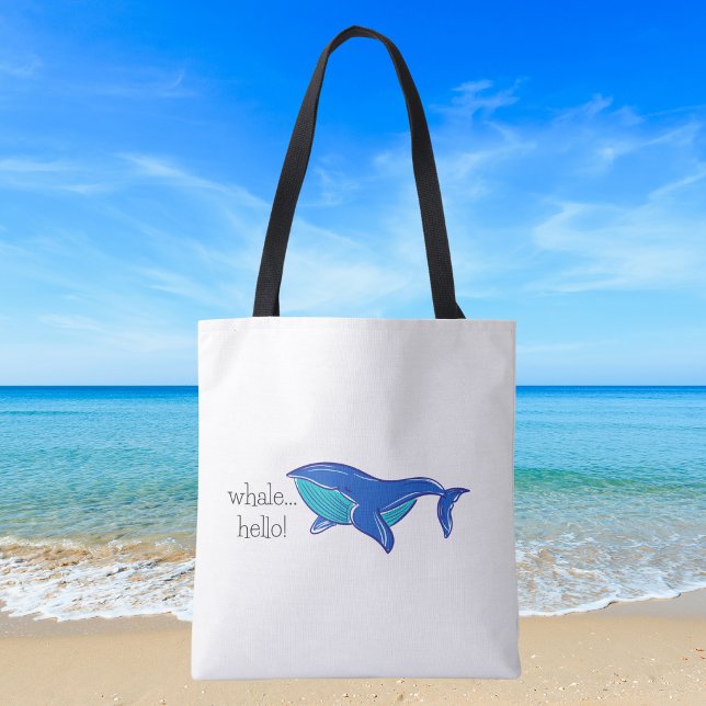 Tote Bag Baleine Bonjour / Baleine Bleue Cute Plage Côtière (Créateur téléchargé)