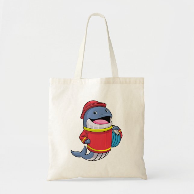 Tote Bag Baleine comme pompier avec tuyau (Devant)