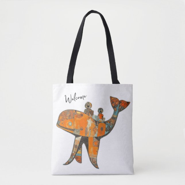 Tote Bag Baleine d'art de style rétro naïf (Devant)