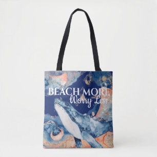 Tote Bag Baleine de plage créatures marines bleu orange bla