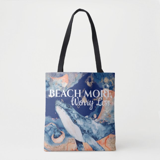 Tote Bag Baleine de plage créatures marines bleu orange bla (Devant)