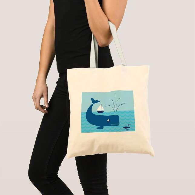 Tote Bag Baleine nautique et voilier Océan Blue Sea (Créateur téléchargé)