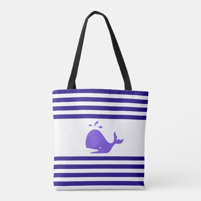 Tote Bag Baleine sur fond rayé bleu et blanc (Dos)