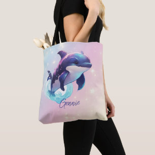 Tote Bag Baleine tueuse Kawaii Orca Personnalisée Bleu & Ro